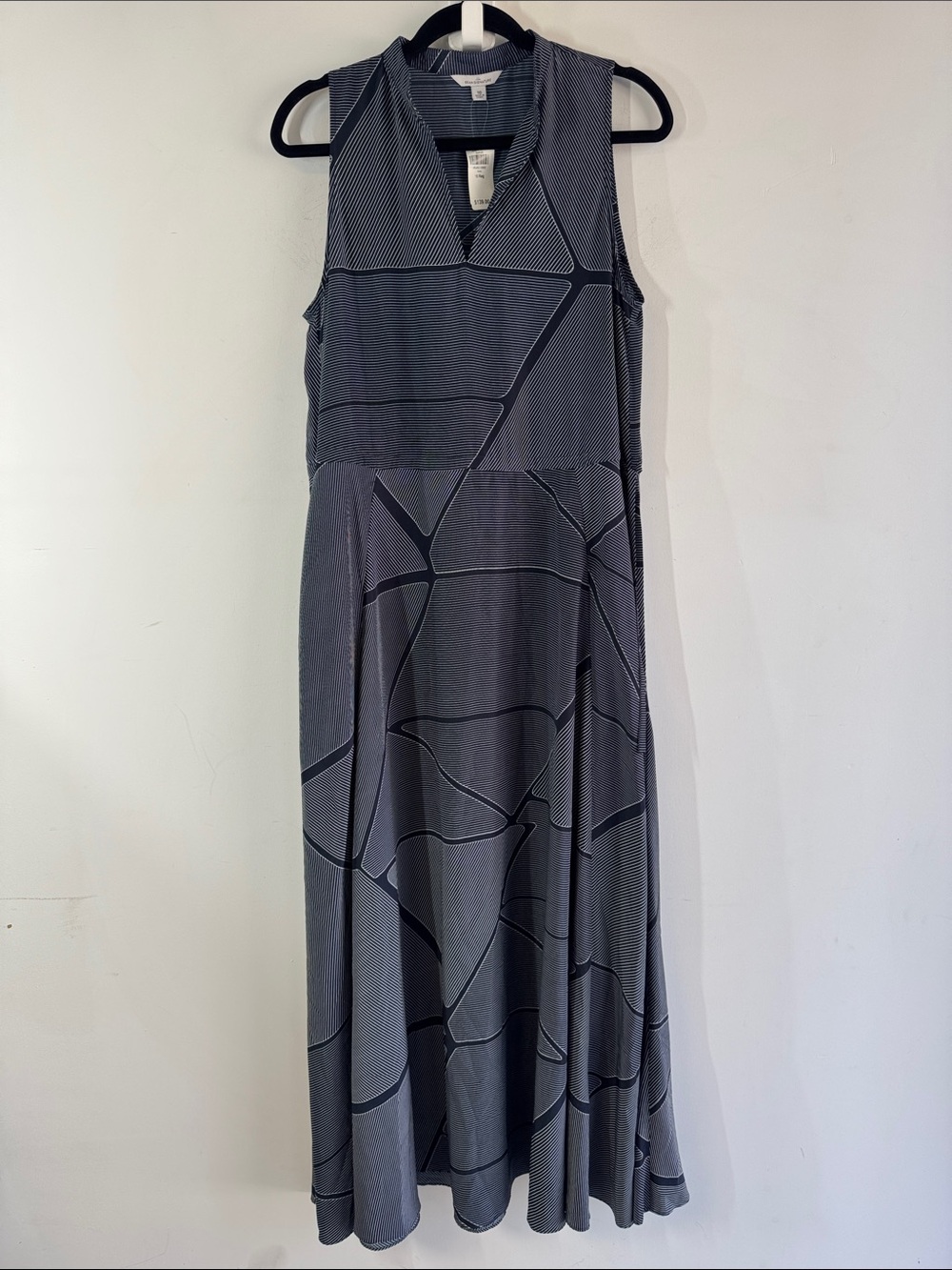 L.L.Bean Signature Maxi Dress Navy White Size 10 Geometric Summer Chic Casual